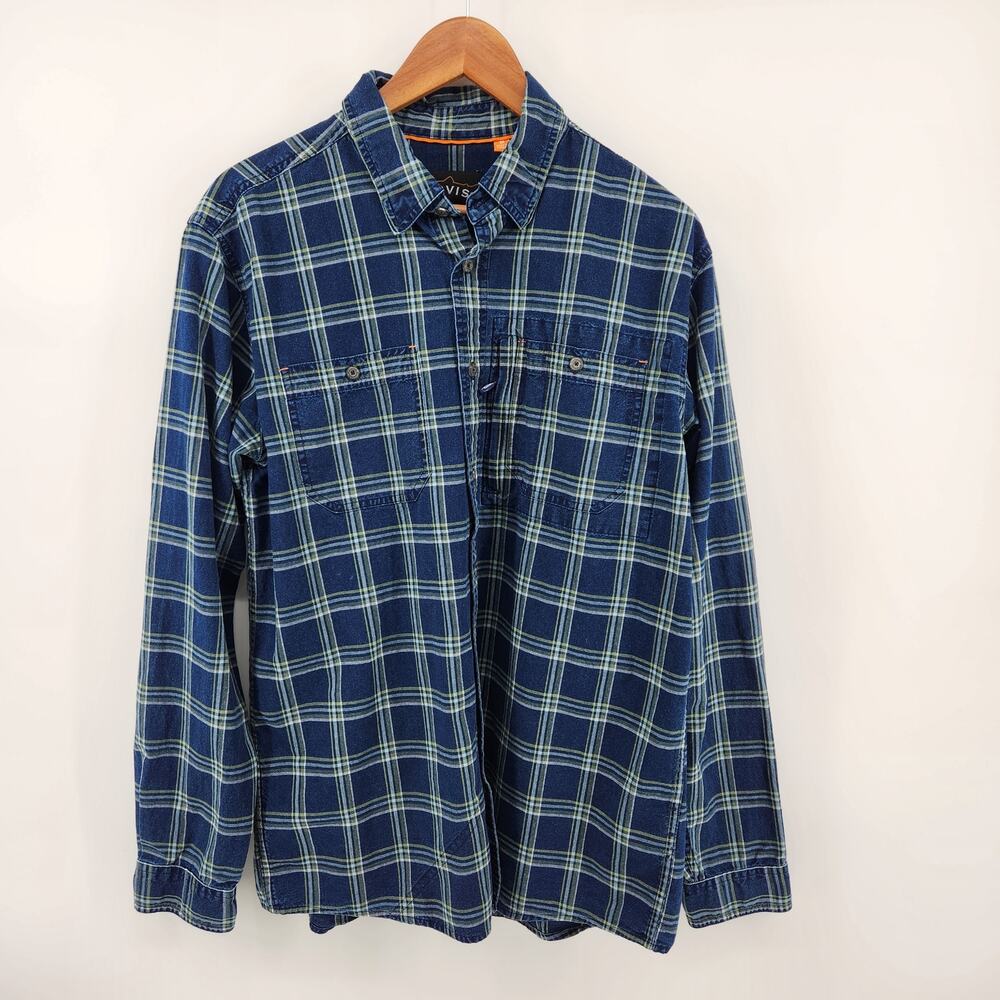 Orvis Men's Medium Long Sleeve Button Front Shirt Blue Plaid Cotton